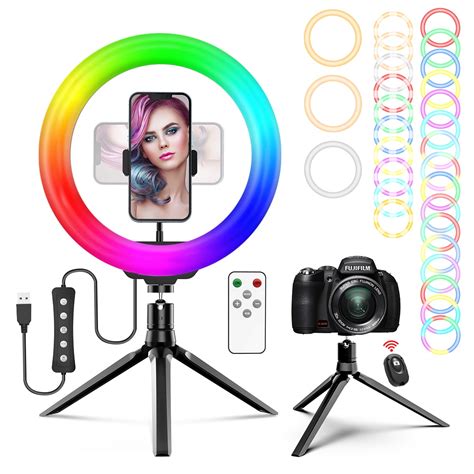 10" RGB Selfie Ring Light, LED Ringlight with Tripod Stand & Phone Holder for Live Stream/Make Up/YouTube/TikTok/Photography/Video Recording
