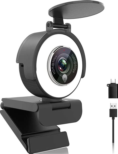 1080P HD Webcam with Adjustable Ring Light, Noise-Canceling Dual Microphone, and Autofocus Wide Angle Lens, Computer Web Camera with Tripod for Mac PC Laptop Desktop Zoom/Skype/YouTube