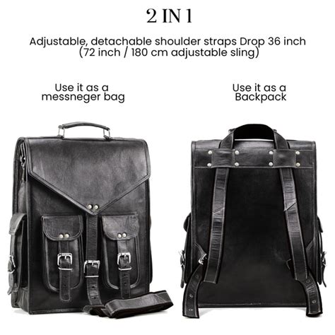 Black Vintage Leather Backpack Laptop Messenger Bag Rucksack Sling for Men Women