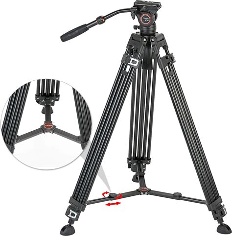 Cayer BF10L Professional Video Tripod Kit, 74 inch Heavy Duty Aluminum Twin Tube Tripod Leg with 360 Degree H4 Video Fluid Head, Adjustable Mid-Level Spreader for DSLR Camcorder and Cameras