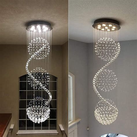 Best Cyber Deals 🔥 Crystal Chandelier Modern Spectacular LED Spiral Sphere Rain Drop K9 Ceiling Light Fixture for Living Room Hotel Hallway Foyer EntryWay Romantic Deco 20 Inch X 71 Inch Large Chandelier of CRYSTOP