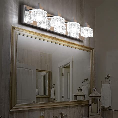 Review Crystal Vanity Lights, Bathroom Vanity Lighting Fixtures Over Mirror, LED Modern Wall Lights Fixtures Made for Stainless Steel Finish and K9 Crystal, Cool White 6000K Make-up Mirror Front Light