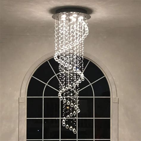 Elegant Spiral Crystal Chandelier Lighting, A1A9 Clear K9 Crystal Raindrop LED Ceiling Lights Chrome Flush Mount Pendant Light Fixture for Livingroom Dining Room Hallway Stairway Foyer (D16'' H31'')