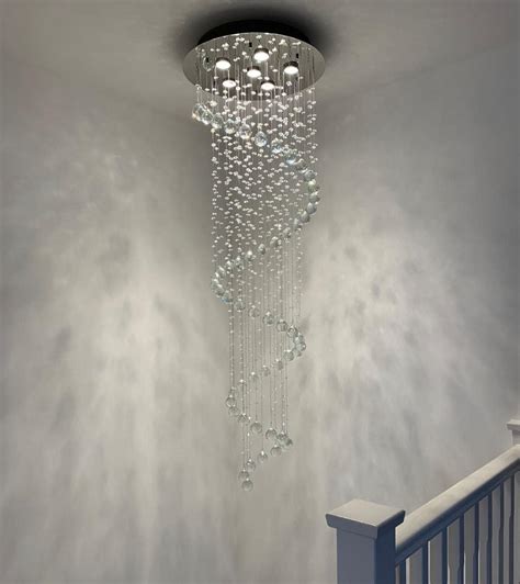 Elegant Spiral Crystal Chandelier Lighting, A1A9 Clear K9 Crystal Raindrop LED Ceiling Lights Chrome Flush Mount Pendant Light Fixture for Livingroom Dining Room Hallway Stairway Foyer (D16'' H31'')