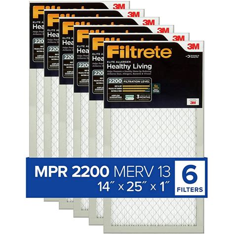 Product Deal Filtrete 14x25x1, AC Furnace Air Filter, MPR 2200, Healthy Living Elite Allergen, 6-Pack (exact dimensions 13.81 x 24.81 x 0.78)