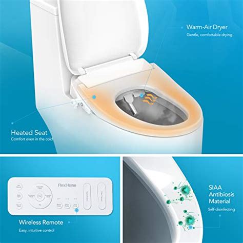 50% Off Discount FlexiHome Electronic Bidet Toilet Seat with Wireless Remote, Cleansing Water, Adjustable Spray Pressure And Position, Air Dryer, Soft Closing Lid, Heated Seat, Nightlight, Elongated White
