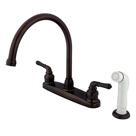 Kingston Brass KB795 Magellan Twin Lever Handle C Type Kitchen Faucet with Sprayer, 8-3/4-Inch, Oil Rubbed Bronze