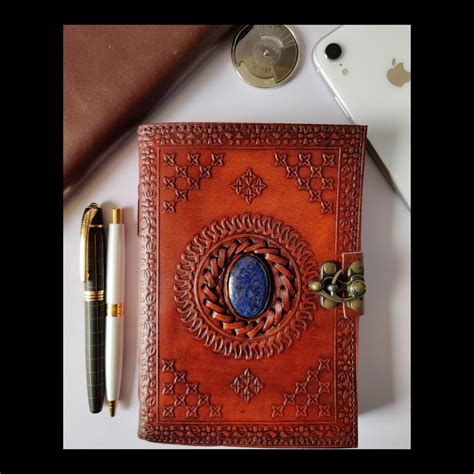 Leather Journal with Semi-Precious Stone & Buckle Closure Leather Diary Gift for Men and Women