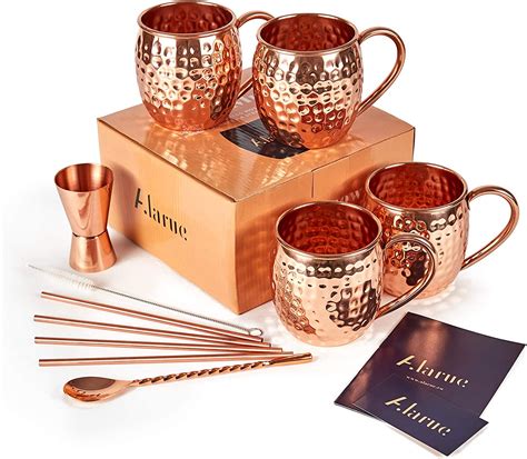 🔥 Crazy Deals QUEENBAR Moscow Mule Copper Mugs - Set of 4 - Handcrafted Copper Mugs Plated Stainless Steel Moscow Mule Copper 16 oz Premium Bar Gift Set with Bonus: 4 Cocktail Straws and 1 Cocktail Recipe