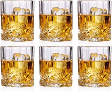 Whiskey Glass 9 Oz Old Fashioned drinking glasses set of 6 best as Scotch Bourbon Cognac Rum or Cocktail