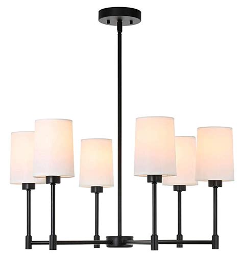 XiNBEi Lighting Chandeliers, 6 Light Chandelier with Fabric Shade, Modern Pendant Lighting Matte Black Finish for Living & Dining Room XB-C1215-6-MBK