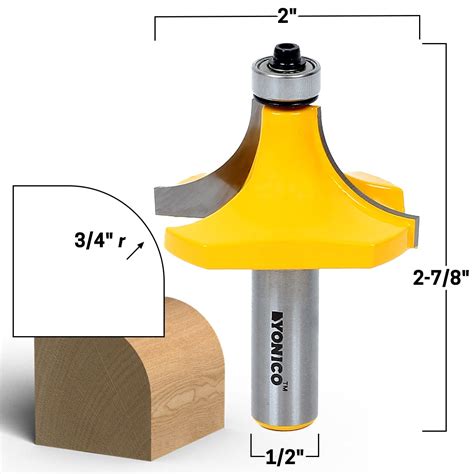 Yonico 13168 3/4-Inch Radius Round Over Edge Forming Router Bit 1/2-Inch Shank